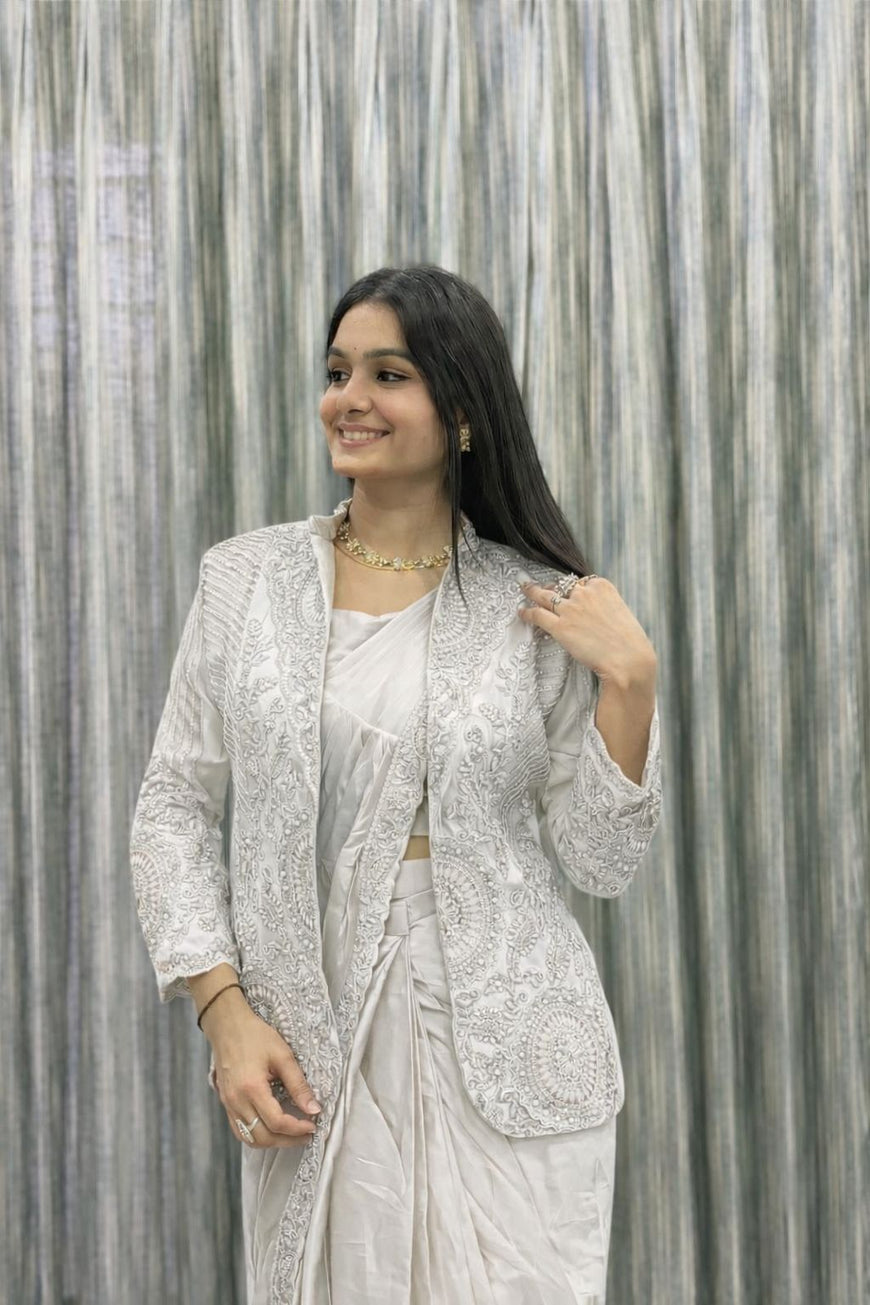 Ready to Wear Embroidery Sequence Saree with Full Koti Jacket