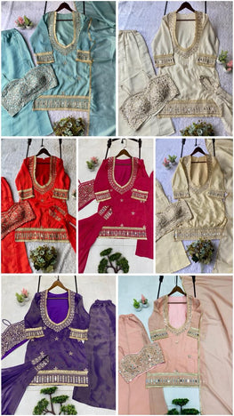 Exclusive 4-Piece Palazzo Set with Real Mirror Work