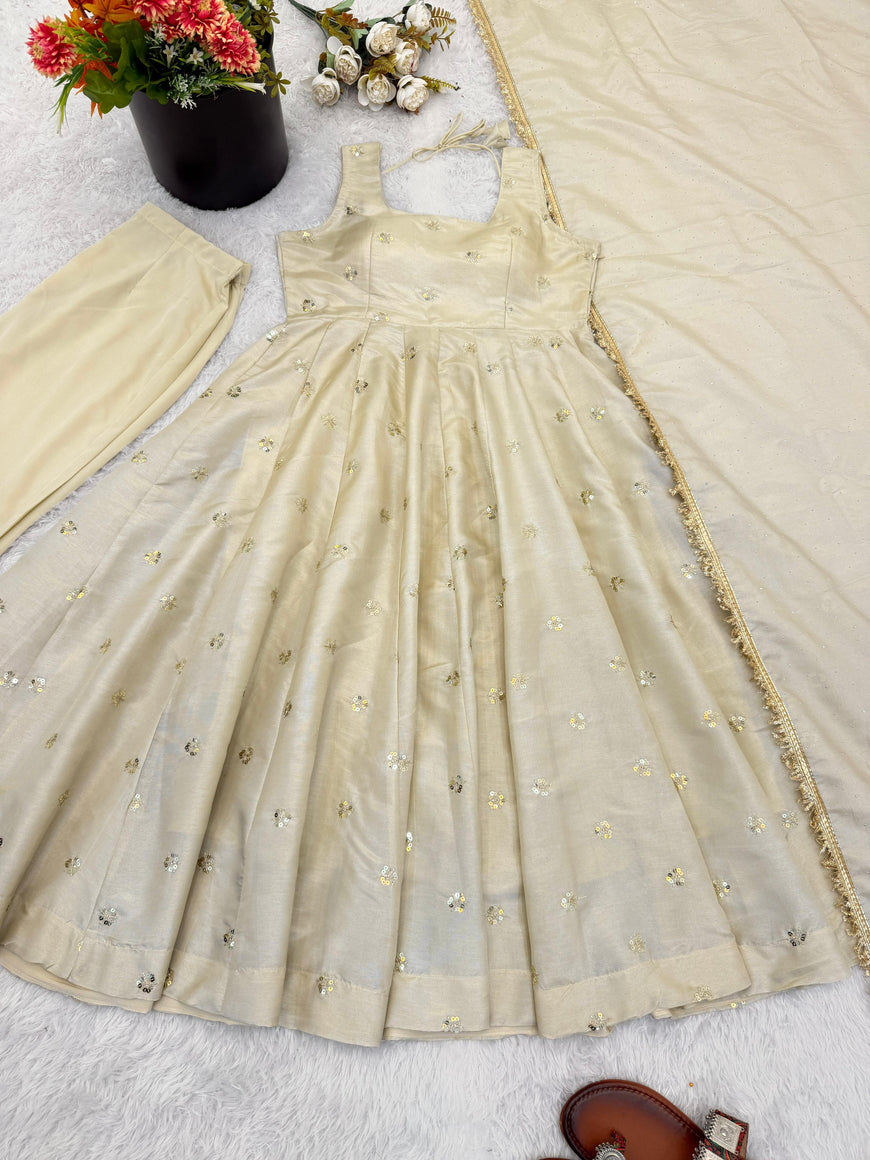 Designer Cosmos Gold Embroidered Gown Set (Code: 5325)