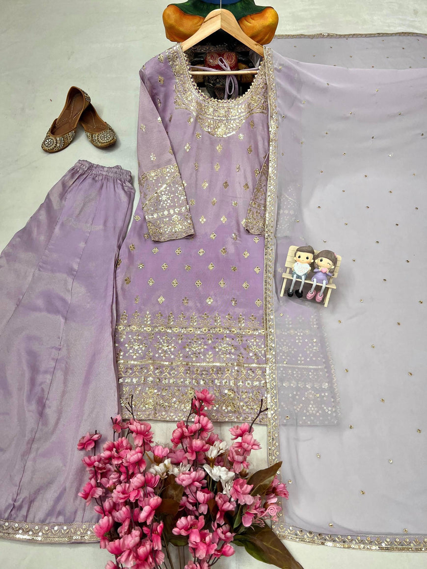 Designer Embroidered Kurti Plazzo Set with Dupatta