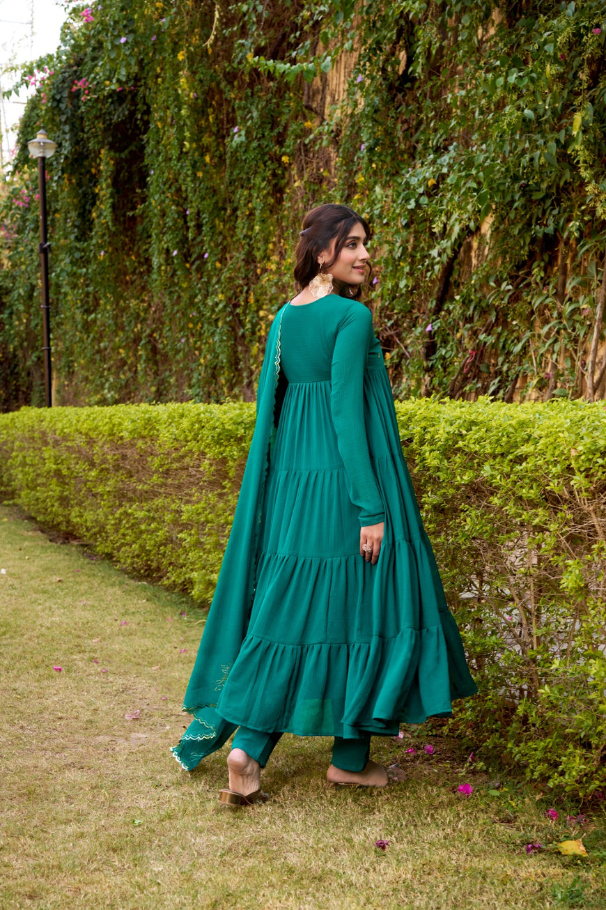 Flared Marble Fabric Anarkali Dress with Foil Work