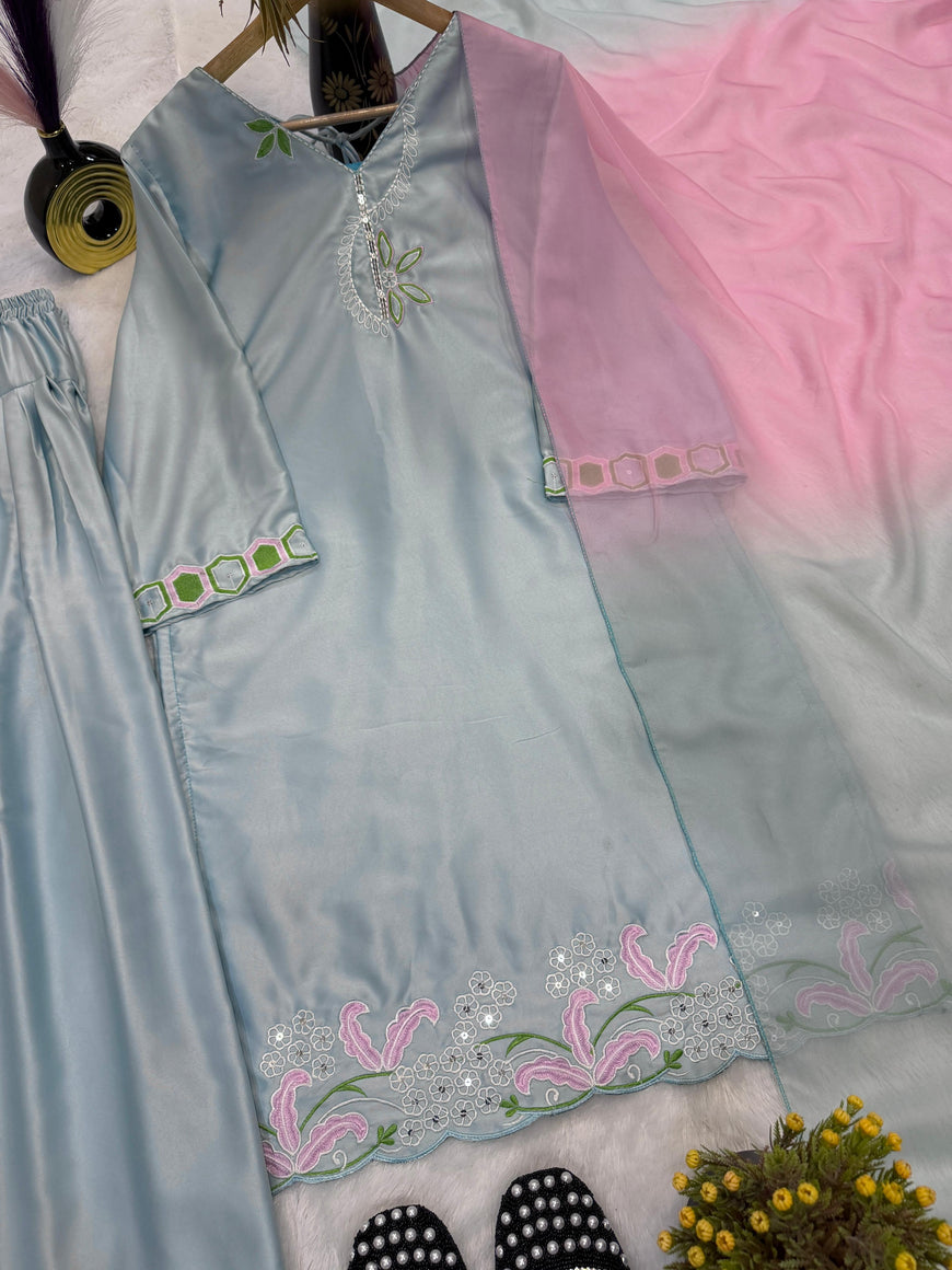 Designer Party Wear Top with Farshi Salwar Set