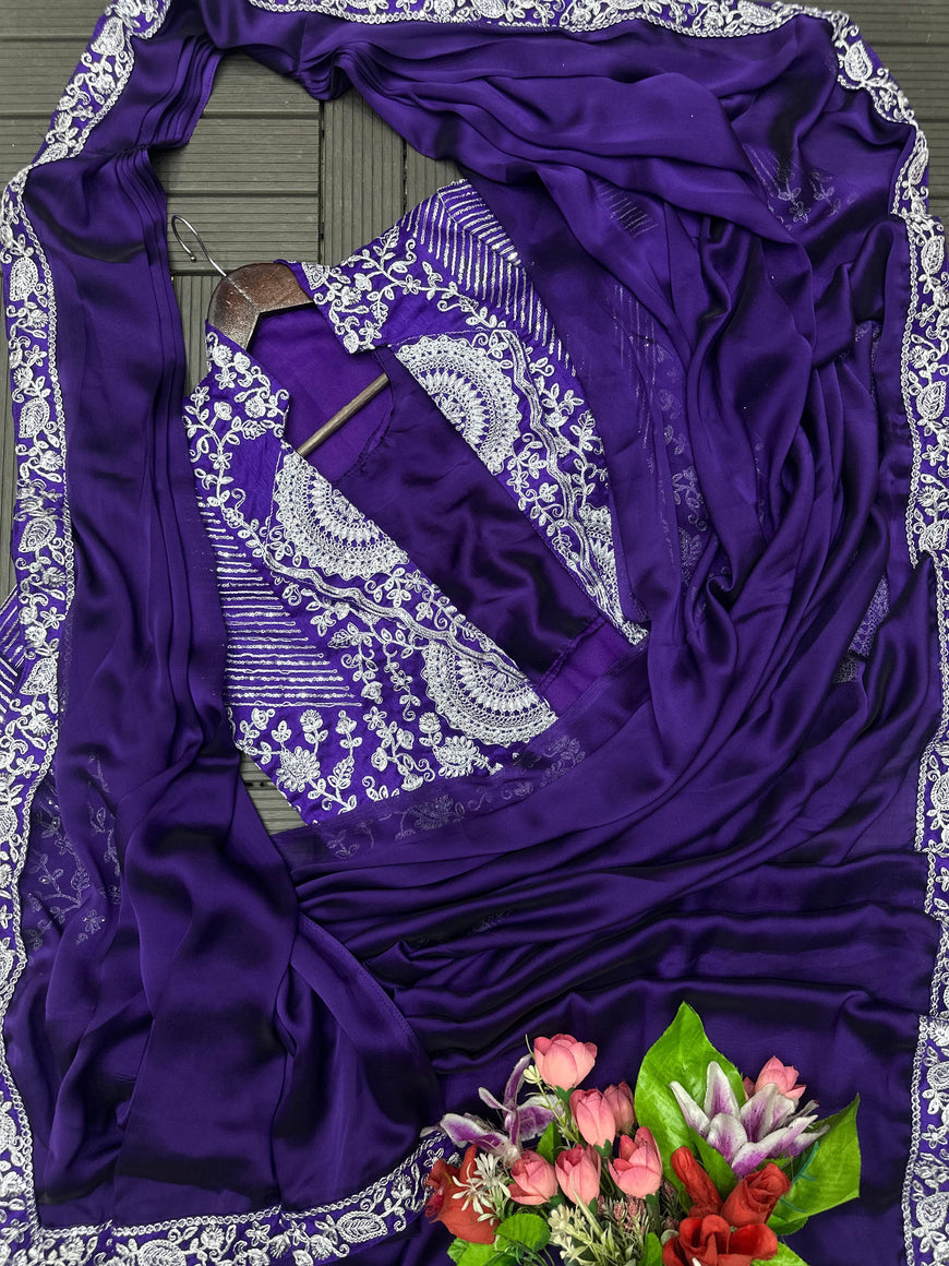 Ready to Wear Embroidery Sequence Saree with Full Koti Jacket