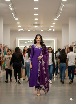 Embroidered Roman Silk Top Pant Dupatta Set