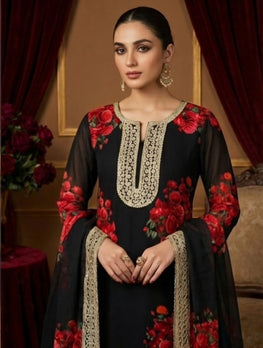 Fancy Digital Print Top-Plazzo Set with Dupatta – Ready-to-Wear