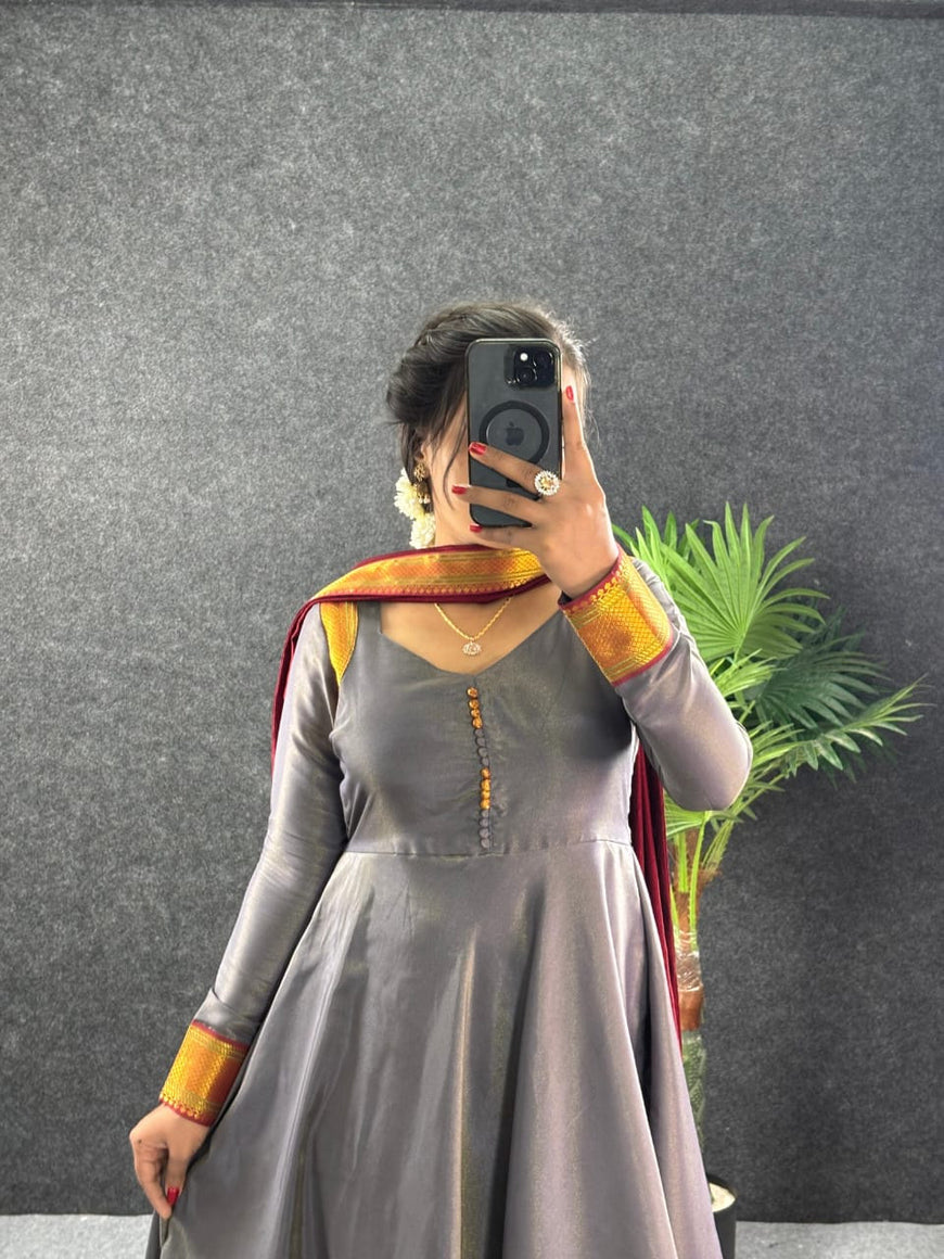 Amirtha Traditional Russian Silk Maxi Gown with Dupatta