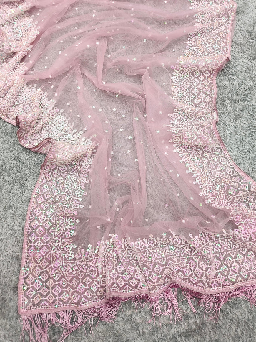 Exclusive Soft Net Designer Sequins Saree (Code: 5335)