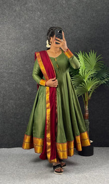 Amirtha Traditional Russian Silk Maxi Gown with Dupatta