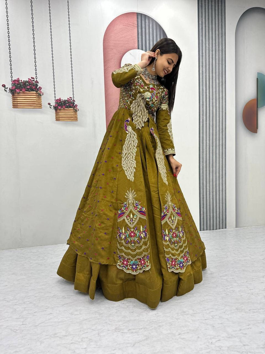 Pure Vichitra Embroidered Lehenga Set with Cups