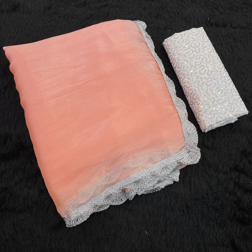 Bollywood Trending Jimmy Choo Saree with Embroidered Blouse