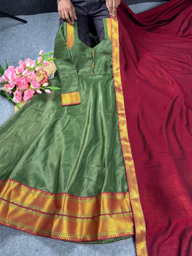 Amirtha Traditional Russian Silk Maxi Gown with Dupatta