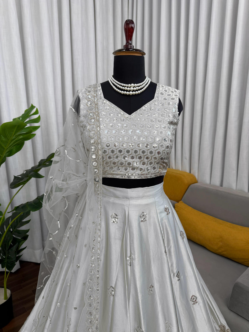 Designer Japan Satin Embroidered Lehenga Choli Set