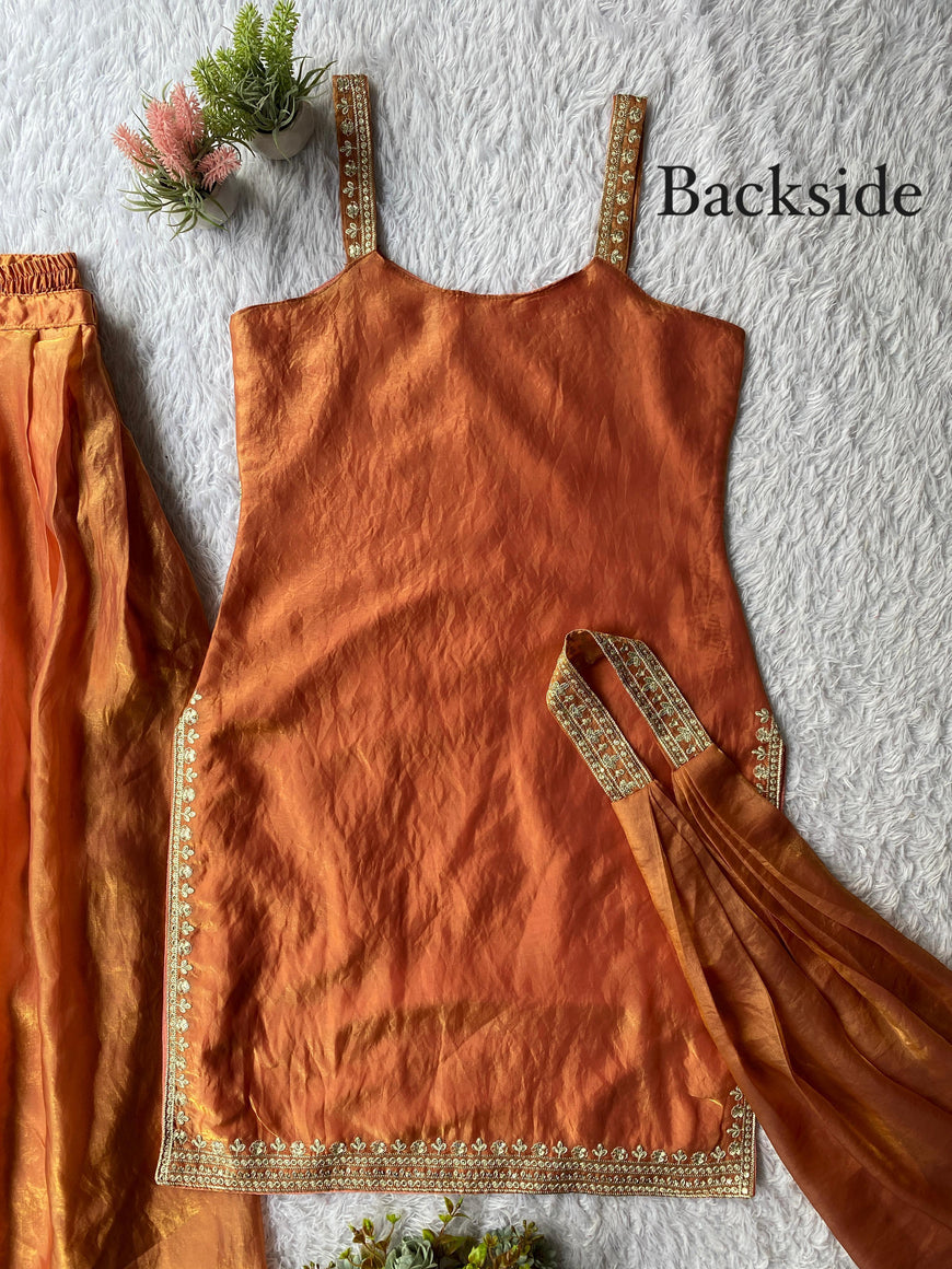 Zimmy Choo Sequence Embroidery Top Plazzo Dupatta Set