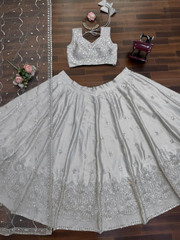 Designer Japan Satin Embroidered Lehenga Choli Set