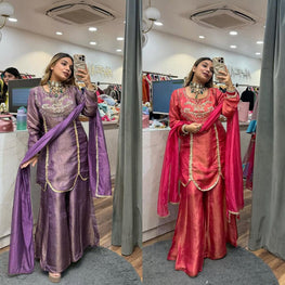 Designer Roman Silk Sharara Set with Embroidery