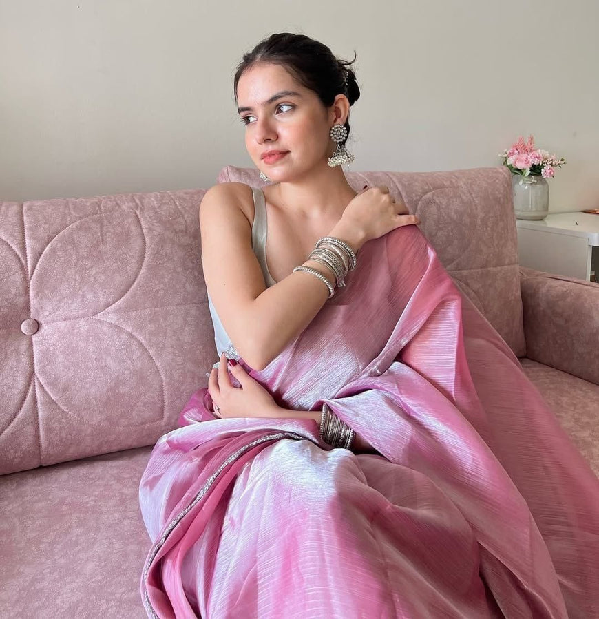 Bollywood Trending Jimmy Choo Saree with Embroidered Blouse