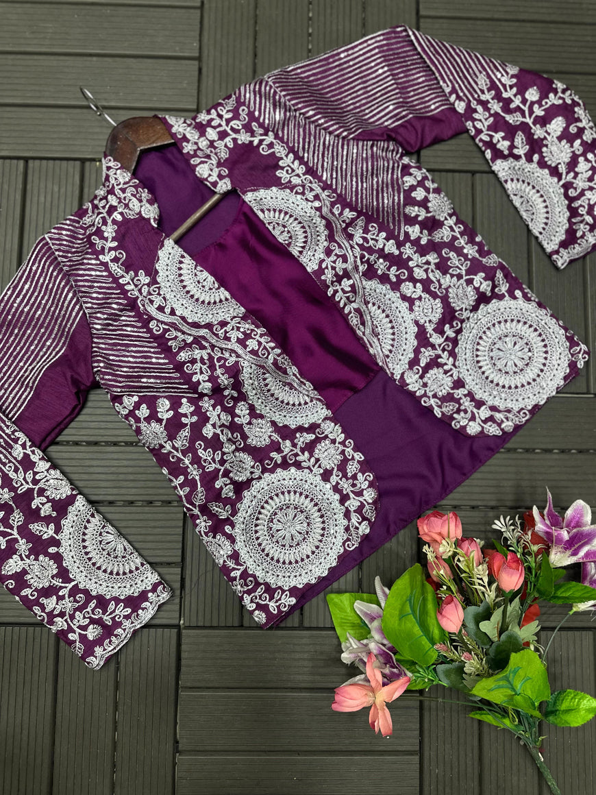 Ready to Wear Embroidery Sequence Saree with Full Koti Jacket