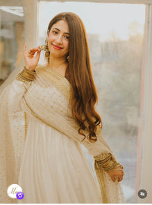 Cinon Silk Embroidered Gown Pant Dupatta Set