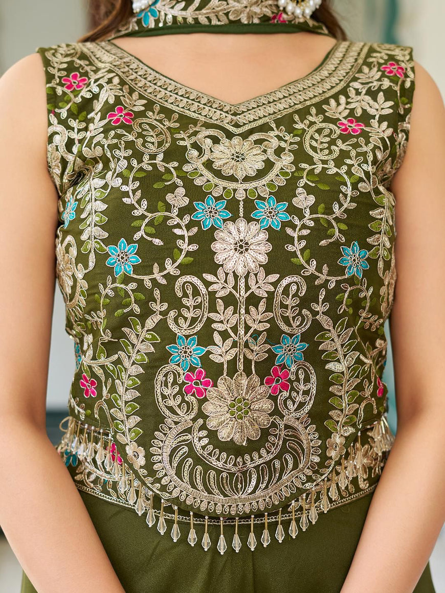 Designer Star Georgette Blouse Plazzo & Dupatta Set