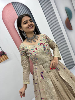 Pure Vichitra Embroidered Lehenga Set with Cups