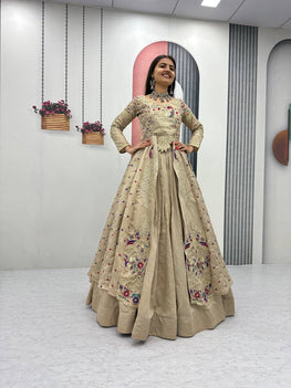 Pure Vichitra Embroidered Lehenga Set with Cups