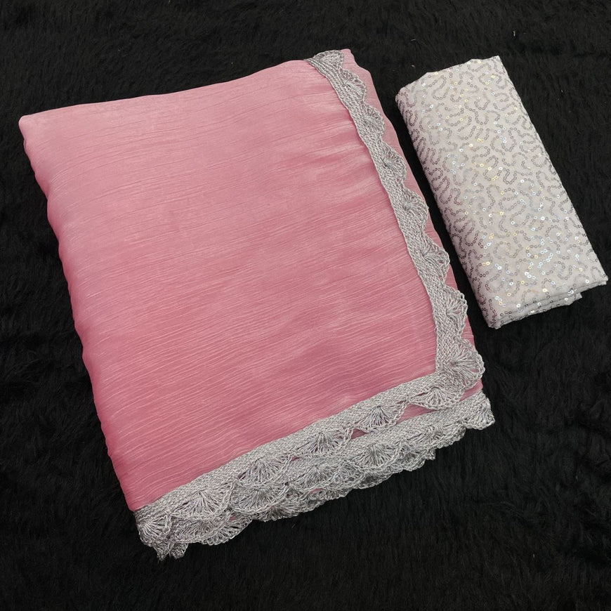 Bollywood Trending Jimmy Choo Saree with Embroidered Blouse