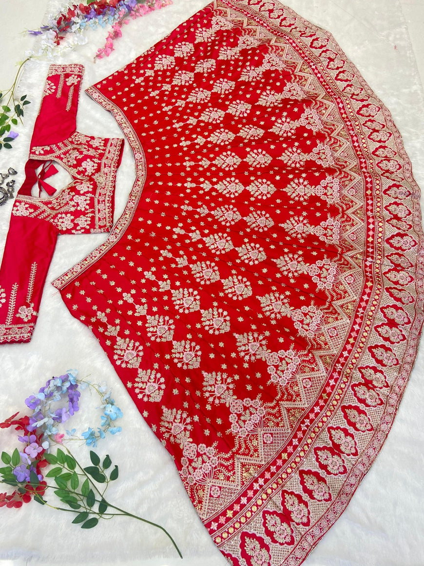 Designer Malai Satin Embroidered Lehenga Set