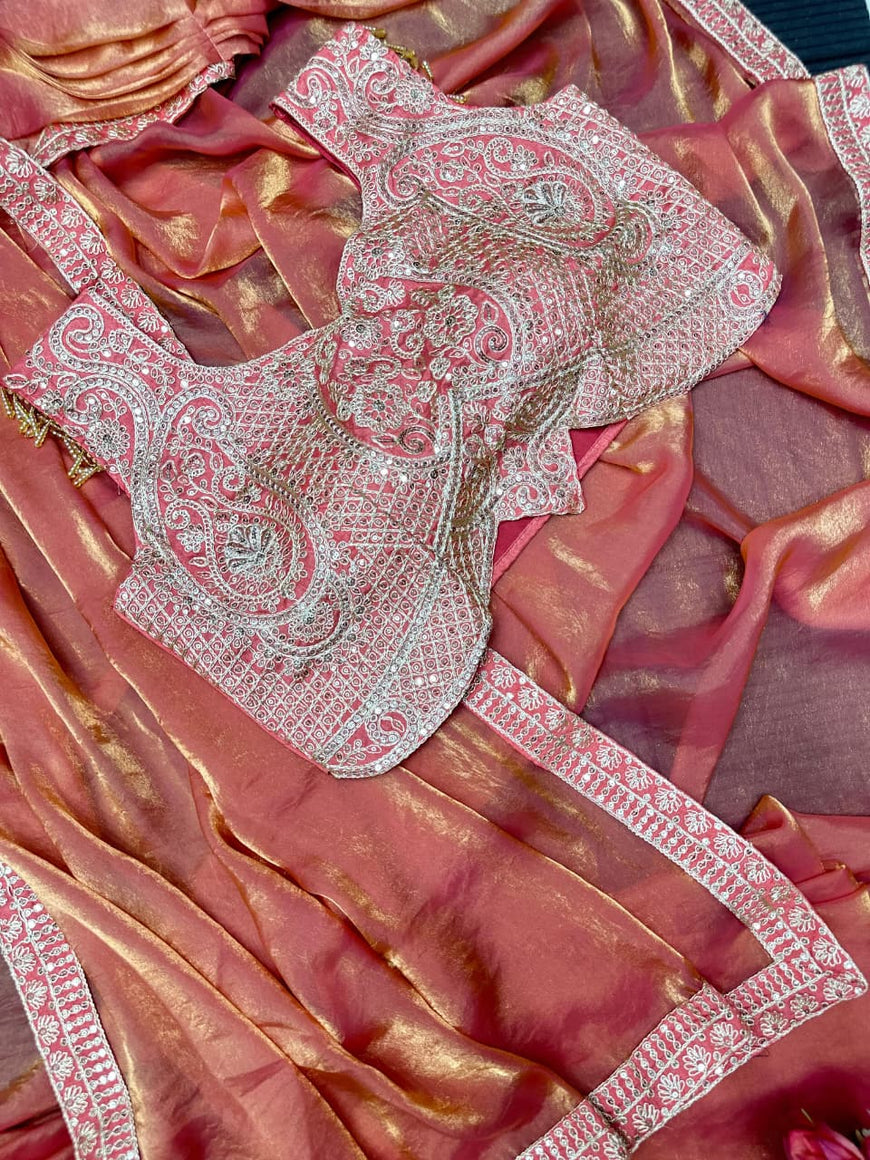 Ready to Wear Embroidery Sequence Work Saree with Blouse
