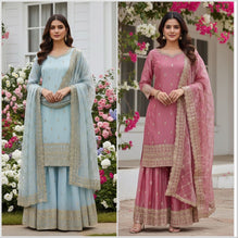 Ready-to-Wear Fancy Embroidered Top-Plazzo Set with Dupatta