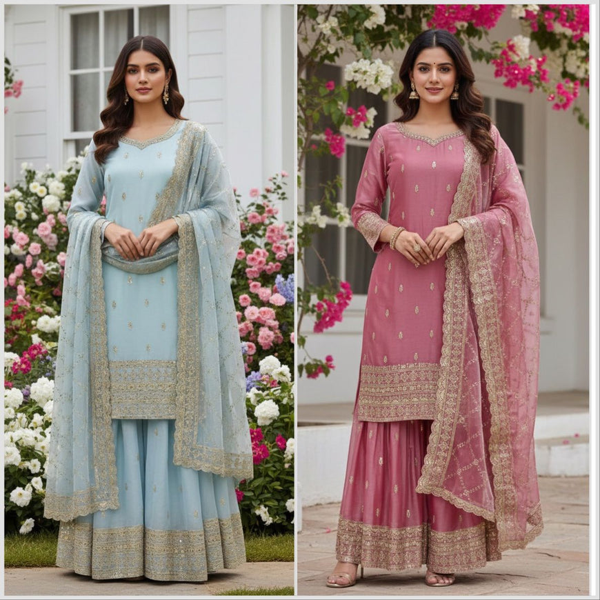 Ready-to-Wear Fancy Embroidered Top-Plazzo Set with Dupatta