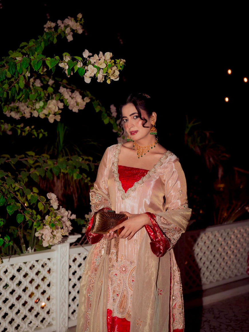 Pure Tissue Kurti Plazzo Set with Embroidered Dupatta