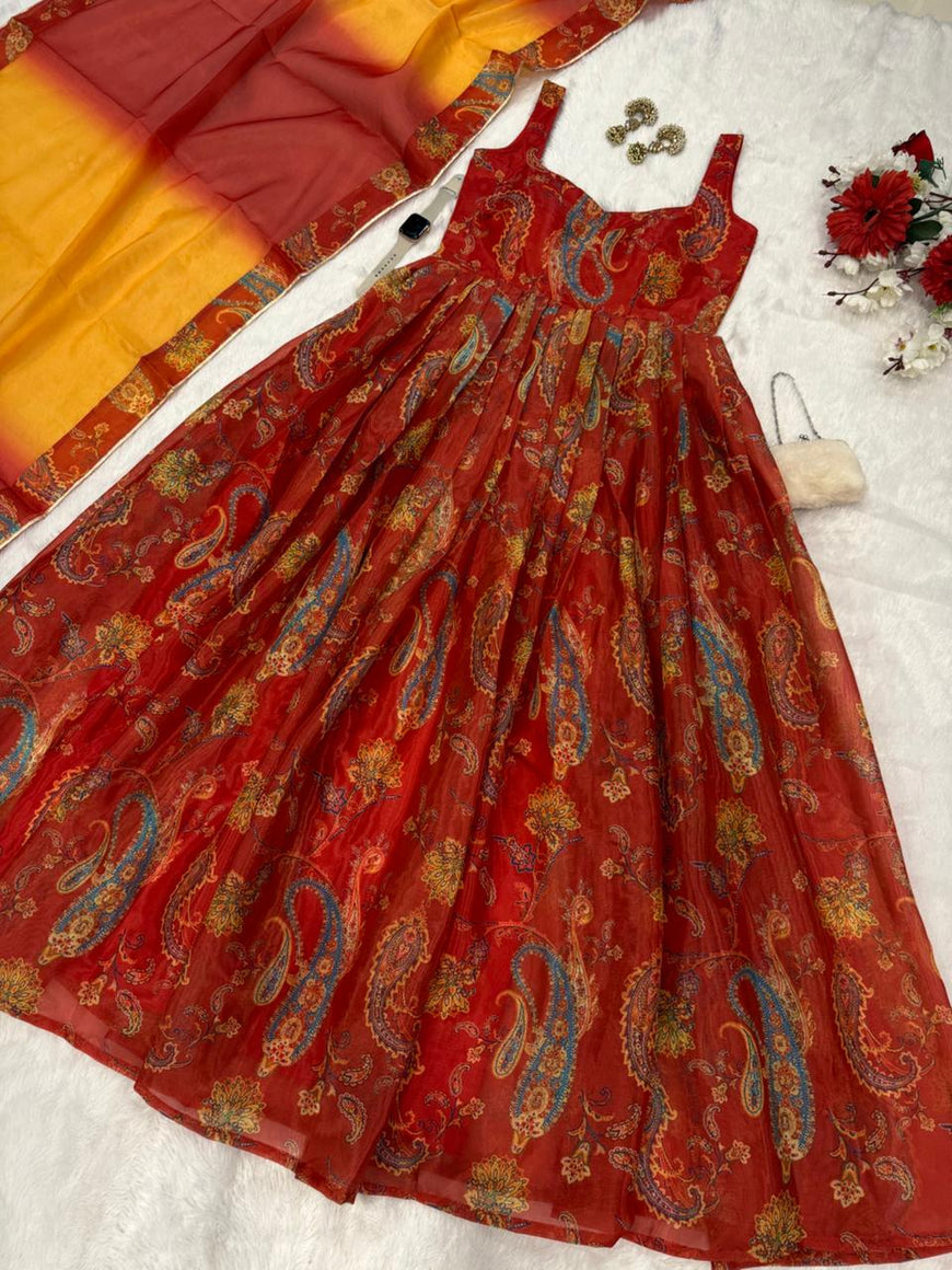 Pure Jimmy Organza Silk Digital Printed Anarkali Gown