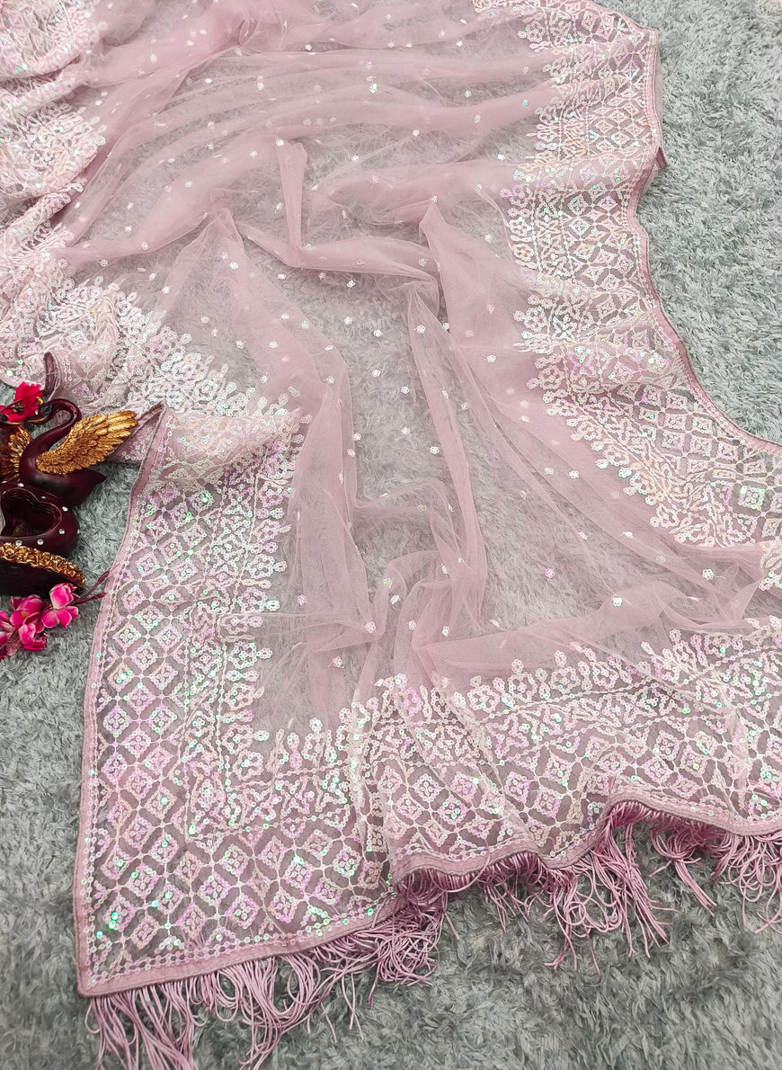 Exclusive Soft Net Designer Sequins Saree (Code: 5335)