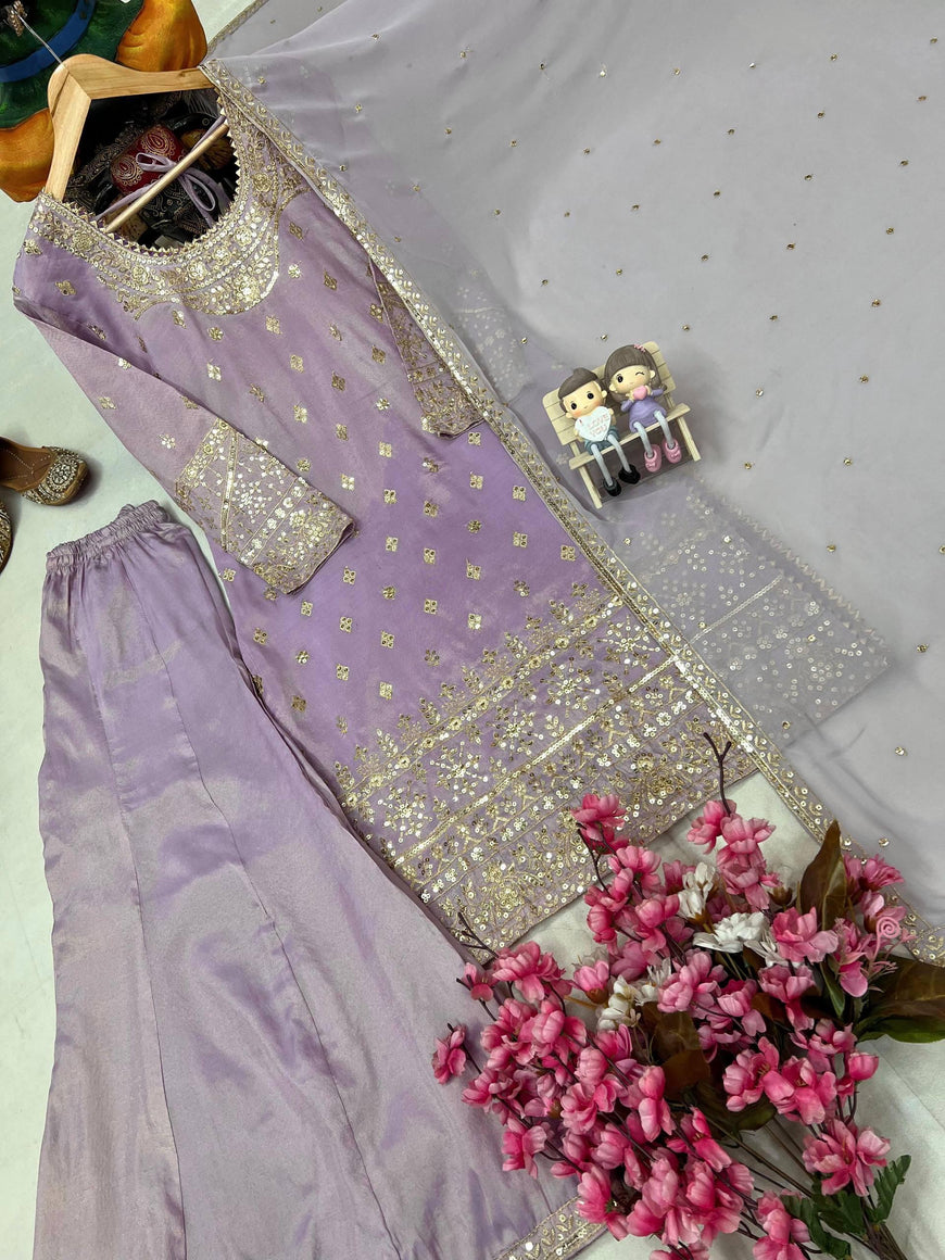Designer Embroidered Kurti Plazzo Set with Dupatta