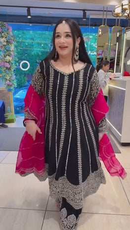 Designer Faux Georgette Anarkali Plazzo Set with Dupatta