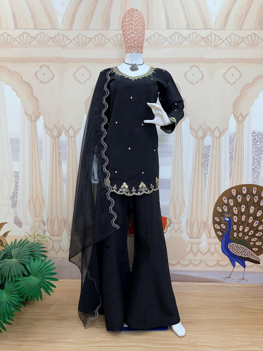 Roman Silk Embroidered Kurti Set with Dupatta (Code: 1160)