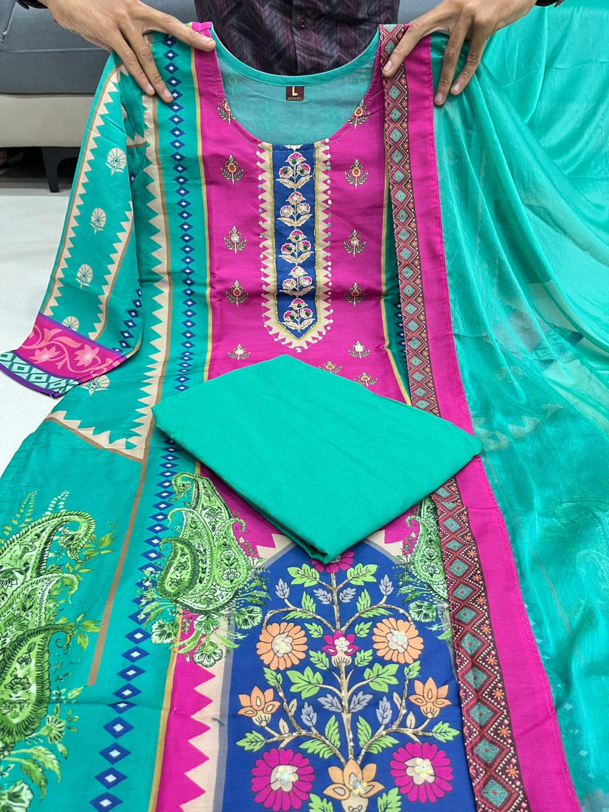 Sofiya Pure Chanderi Silk Suit Set with Dupatta & Pearl Mala