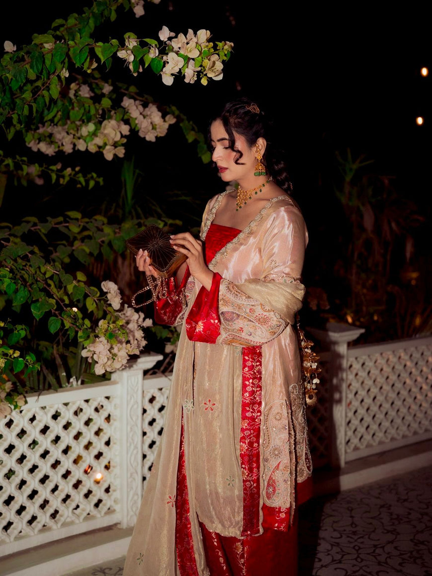 Pure Tissue Kurti Plazzo Set with Embroidered Dupatta