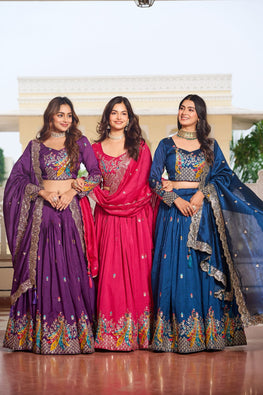 Designer Embroidered Vichitra Lehenga Choli Set
