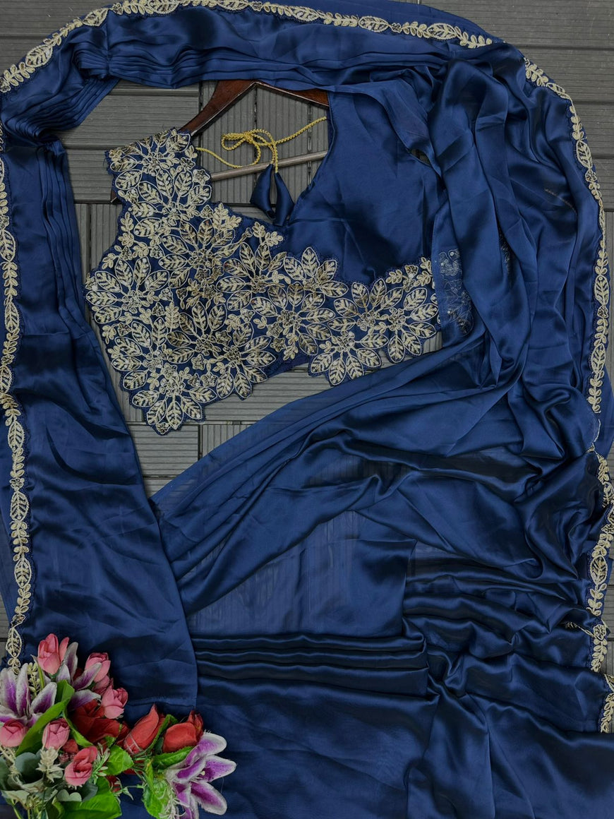 Ready to Wear Embroidered Rangoli Saree with Stitched Blouse