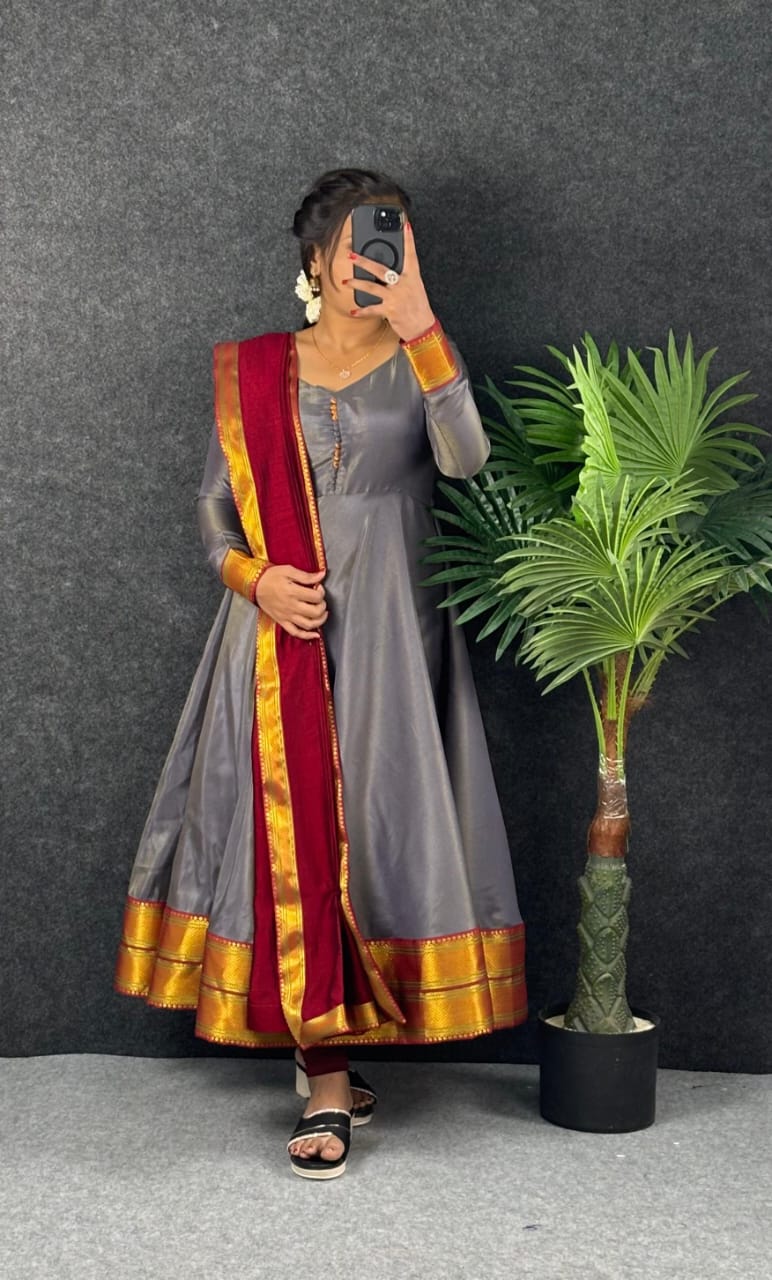 Amirtha Traditional Russian Silk Maxi Gown with Dupatta