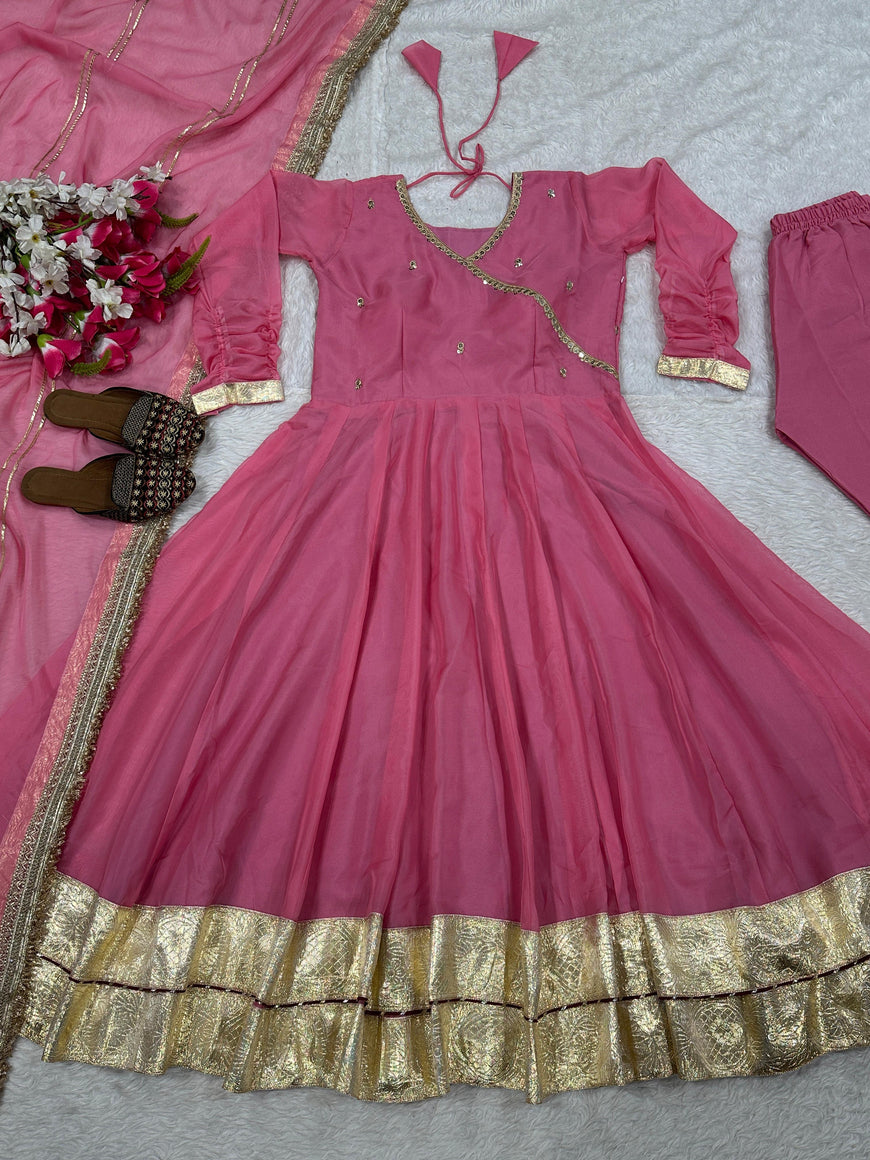 Designer Tabby Organza Embroidered Anarkali Suit Set
