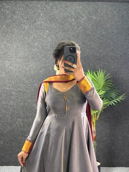 Amirtha Traditional Russian Silk Maxi Gown with Dupatta