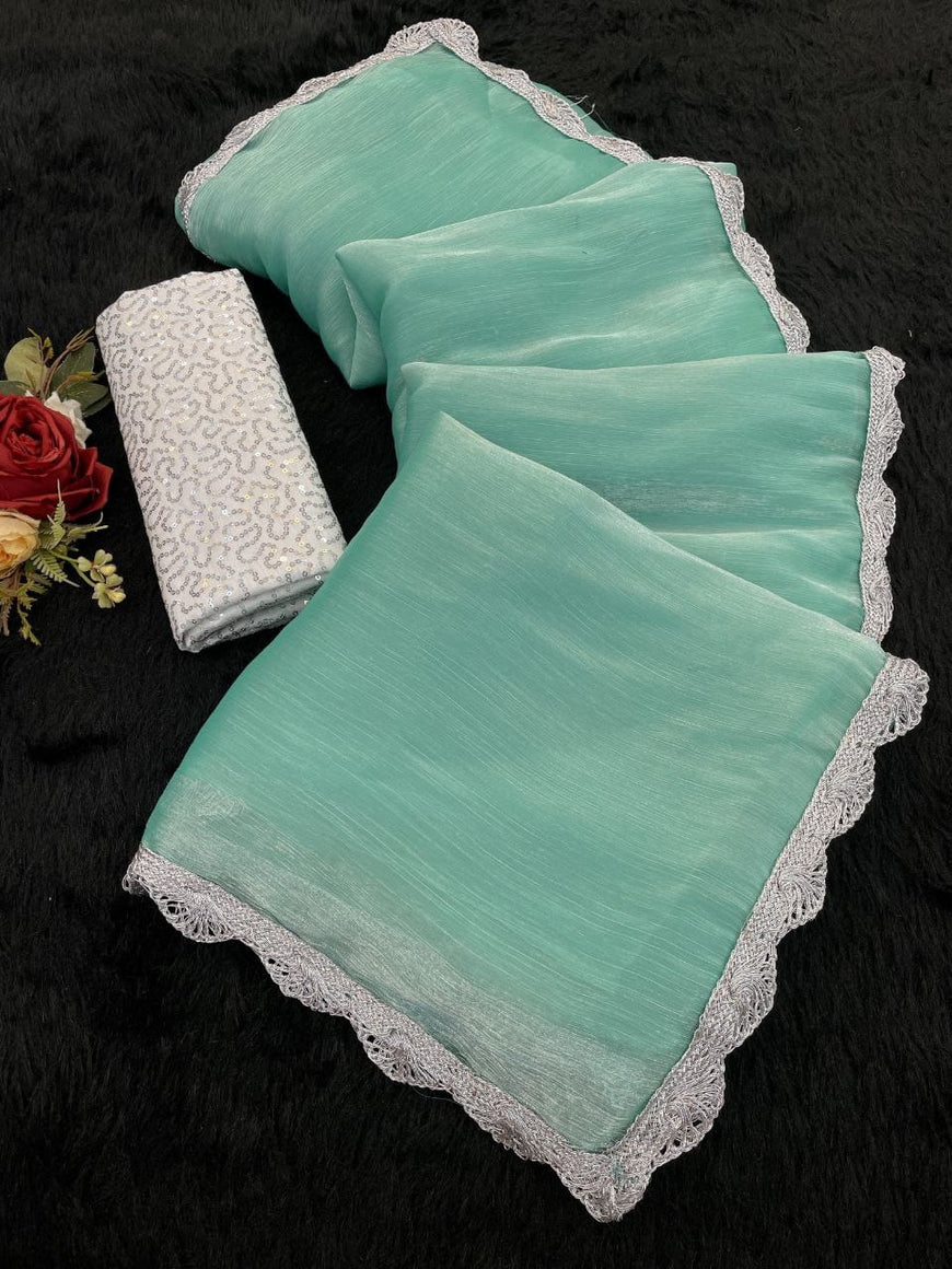 Bollywood Trending Jimmy Choo Saree with Embroidered Blouse