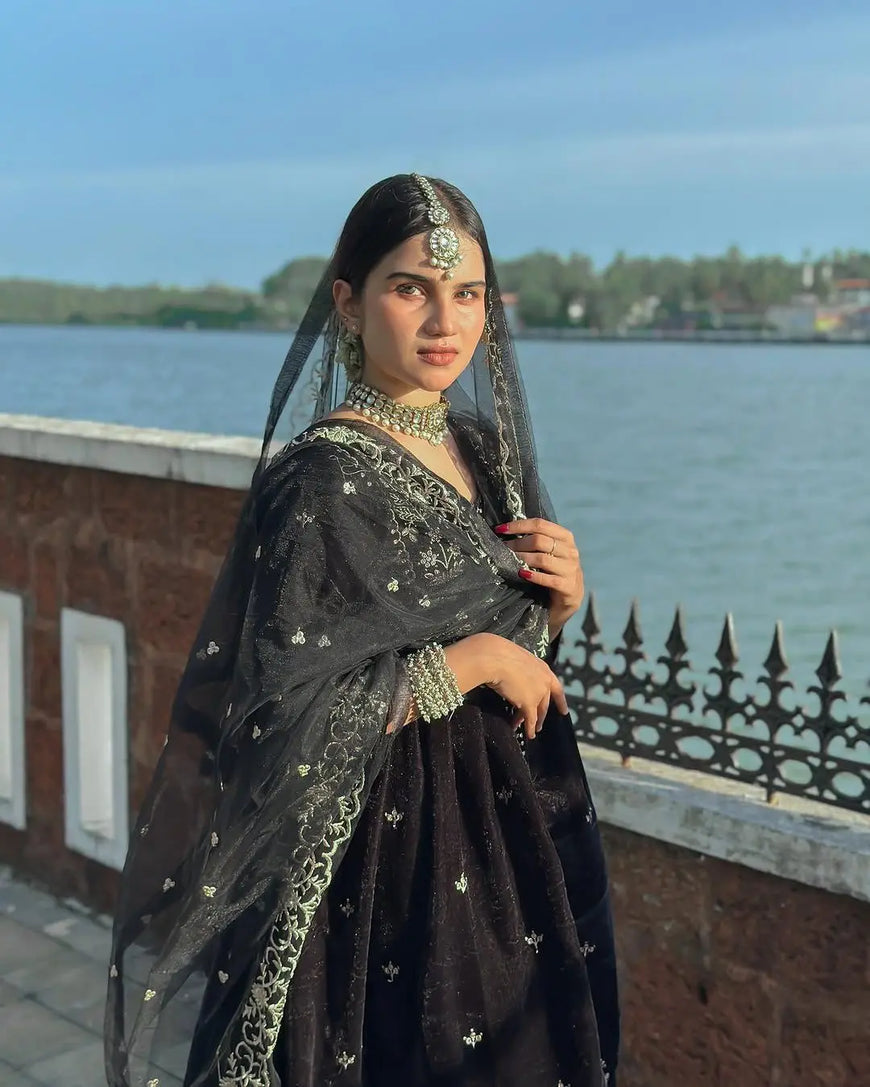 Designer Embroidered Velvet Anarkali Gown Set