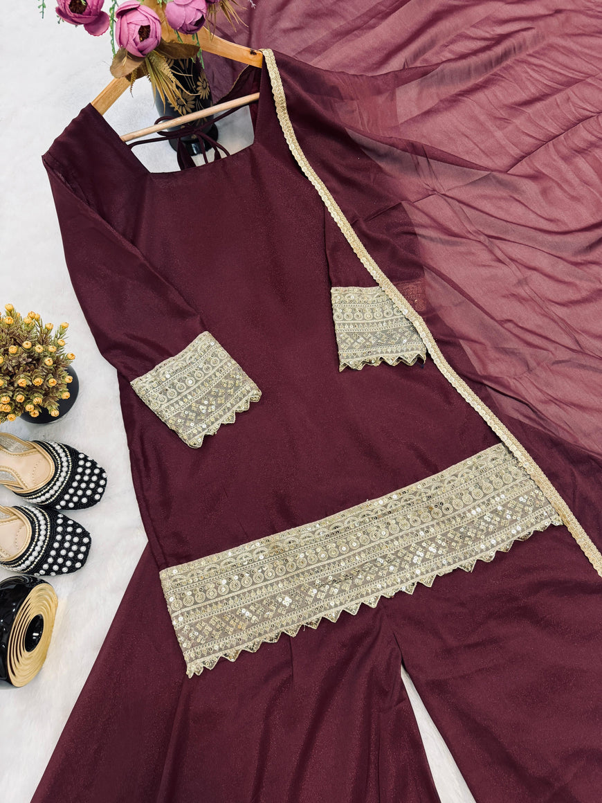 Designer Embroidered Sharara Plazo Set