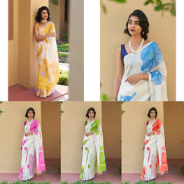 Linen Cotton Digital Printed Saree with Blouse