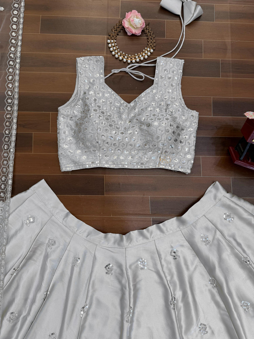 Designer Japan Satin Embroidered Lehenga Choli Set