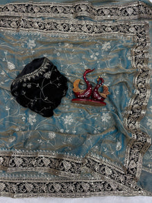 Moss Silk Saree with Sequence & Zari Embroidery