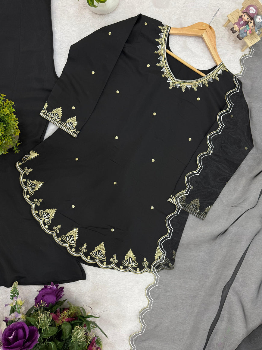 Roman Silk Embroidered Kurti Set with Dupatta (Code: 1160)